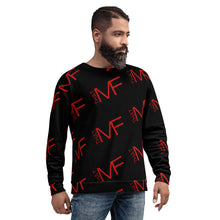 Load image into Gallery viewer, THAT MF Logo AOP Unisex Sweatshirt (Black w/Red Print)