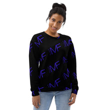 Load image into Gallery viewer, THAT MF AOP Unisex Sweatshirt (Black w/Blue Print)