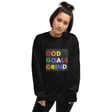 Load image into Gallery viewer, GOD GOALS GRIND Unisex Sweatshirt (Rainbow Print/Black Box)