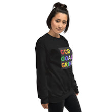 Load image into Gallery viewer, GOD GOALS GRIND Unisex Sweatshirt (Rainbow Print/Black Box)