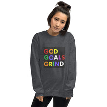 Load image into Gallery viewer, GOD GOALS GRIND Unisex Sweatshirt (Rainbow Print/Black Box)