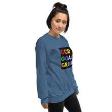 Load image into Gallery viewer, GOD GOALS GRIND Unisex Sweatshirt (Rainbow Print/Black Box)