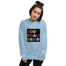 Load image into Gallery viewer, GOD GOALS GRIND Unisex Sweatshirt (Rainbow Print/Black Box)