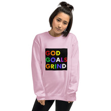 Load image into Gallery viewer, GOD GOALS GRIND Unisex Sweatshirt (Rainbow Print/Black Box)
