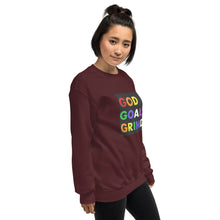 Load image into Gallery viewer, GOD GOALS GRIND Unisex Sweatshirt (Rainbow Print/Black Box)
