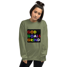Load image into Gallery viewer, GOD GOALS GRIND Unisex Sweatshirt (Rainbow Print/Black Box)