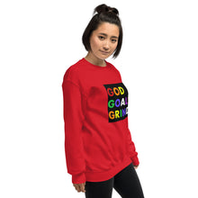 Load image into Gallery viewer, GOD GOALS GRIND Unisex Sweatshirt (Rainbow Print/Black Box)