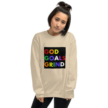 Load image into Gallery viewer, GOD GOALS GRIND Unisex Sweatshirt (Rainbow Print/Black Box)