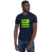 Load image into Gallery viewer, GOD GOALS GRIND Unisex Tee (Black Print/Lime Box)