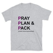 Load image into Gallery viewer, PRAY PLAN PACK - DV Awareness Unisex Tee (Purple/Black Print)