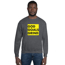 Load image into Gallery viewer, GOD GOALS GRIND Unisex Sweatshirt (Black Print/Gold Box)