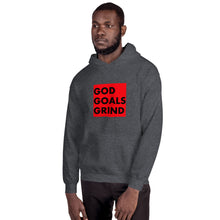 Load image into Gallery viewer, GOD GOALS GRIND Unisex Hoodie (Black print / Red box)