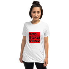Load image into Gallery viewer, GOD GOALS GRIND Unisex Tee (Black Print/Red Box)