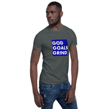 Load image into Gallery viewer, GOD GOALS GRIND Unisex Tee (White Print/Blue Box)