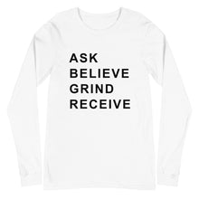 Load image into Gallery viewer, ASK BELIEVE Unisex Long Sleeve Tee (Black Print)