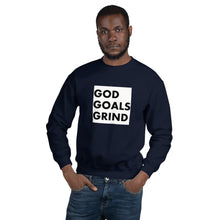 Load image into Gallery viewer, GOD GOALS GRIND Unisex Sweatshirt (Black Print/White Box)