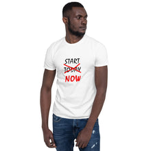 Load image into Gallery viewer, START NOW Unisex Tee (Black/Red Print)