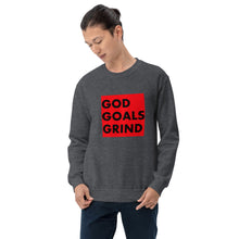 Load image into Gallery viewer, GOD GOALS GRIND Unisex Sweatshirt (Black Print/Red Box)