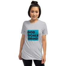 Load image into Gallery viewer, GOD GOALS GRIND Unisex Tee (Black Print/Teal Box)