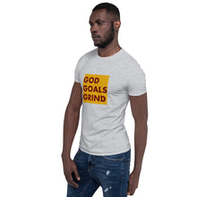 Load image into Gallery viewer, GOD GOALS GRIND Unisex Tee (Maroon Print/Gold Box)