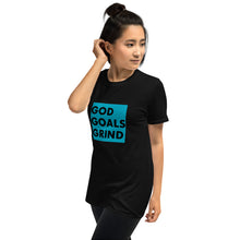 Load image into Gallery viewer, GOD GOALS GRIND Unisex Tee (Black Print/Teal Box)