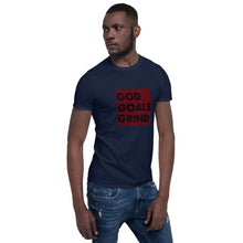 Load image into Gallery viewer, GOD GOALS GRIND Unisex Tee (Black Print/Burgundy Box)