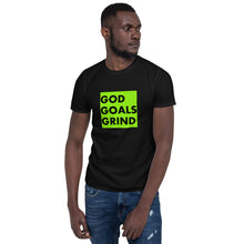 Load image into Gallery viewer, GOD GOALS GRIND Unisex Tee (Black Print/Lime Box)
