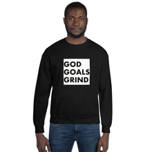 Load image into Gallery viewer, GOD GOALS GRIND Unisex Sweatshirt (Black Print/White Box)