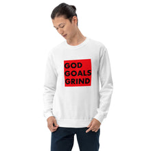 Load image into Gallery viewer, GOD GOALS GRIND Unisex Sweatshirt (Black Print/Red Box)