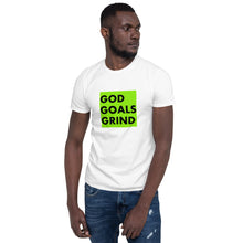 Load image into Gallery viewer, GOD GOALS GRIND Unisex Tee (Black Print/Lime Box)