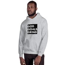 Load image into Gallery viewer, GOD GOALS GRIND Unisex Hoodie (White print / Black box)