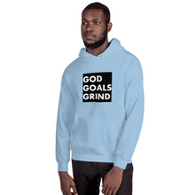 Load image into Gallery viewer, GOD GOALS GRIND Unisex Hoodie (White print / Black box)