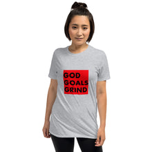 Load image into Gallery viewer, GOD GOALS GRIND Unisex Tee (Black Print/Red Box)