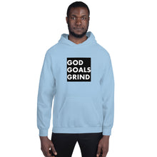 Load image into Gallery viewer, GOD GOALS GRIND Unisex Hoodie (White print / Black box)