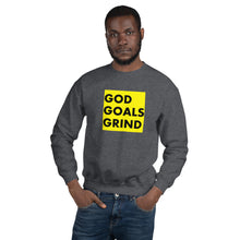 Load image into Gallery viewer, GOD GOALS GRIND Unisex Sweatshirt (Black Print/Gold Box)