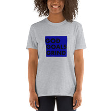 Load image into Gallery viewer, GOD GOALS GRIND Unisex Tee (Black Print/Blue Box)