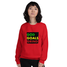 Load image into Gallery viewer, GOD GOALS GRIND Unisex Sweatshirt (Green, Yellow, Red Print)