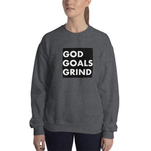 Load image into Gallery viewer, GOD GOALS GRIND Unisex Sweatshirt (White Print/Black Box)