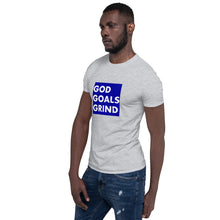 Load image into Gallery viewer, GOD GOALS GRIND Unisex Tee (White Print/Blue Box)
