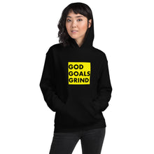 Load image into Gallery viewer, GOD GOALS GRIND Unisex Hoodie (Black print / Gold box)