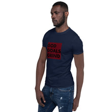 Load image into Gallery viewer, GOD GOALS GRIND Unisex Tee (Black Print/Burgundy Box)