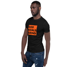 Load image into Gallery viewer, GOD GOALS GRIND Unisex Tee (Black Print/Orange Box)