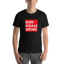 Load image into Gallery viewer, GOD GOALS GRIND Unisex Tee (White Print/Red Box)