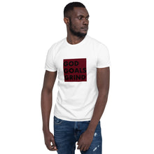 Load image into Gallery viewer, GOD GOALS GRIND Unisex Tee (Black Print/Burgundy Box)