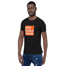 Load image into Gallery viewer, GOD GOALS GRIND Unisex Tee (White Print/Orange Box)