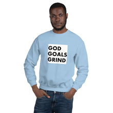 Load image into Gallery viewer, GOD GOALS GRIND Unisex Sweatshirt (Black Print/White Box)