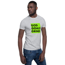 Load image into Gallery viewer, GOD GOALS GRIND Unisex Tee (Black Print/Lime Box)