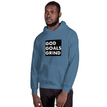 Load image into Gallery viewer, GOD GOALS GRIND Unisex Hoodie (White print / Black box)