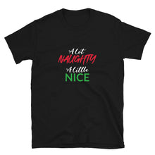 Load image into Gallery viewer, Naughty/Nice Unisex Tee (White/Red/Green Print)