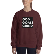 Load image into Gallery viewer, GOD GOALS GRIND Unisex Sweatshirt (White Print/Black Box)